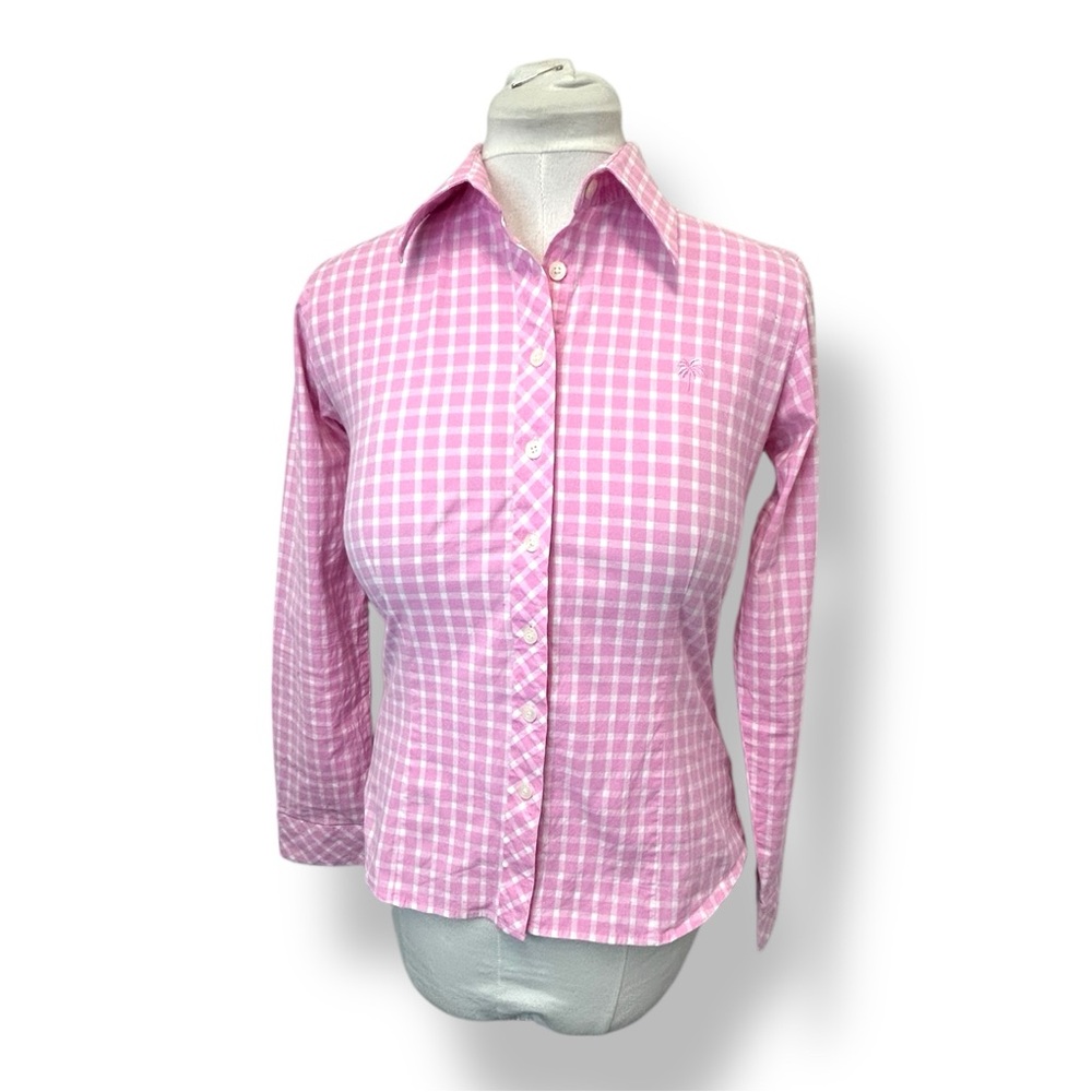 Lilly Pulitzer Womens Long Sleeve Button Down Shirt VTG Y2K Pink Gingham Check 6